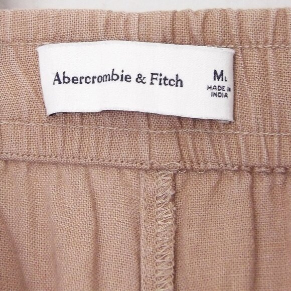 Abercrombie & Fitch Linen Cotton Wide Leg Crop Pull On Pants M Camel Tan Comfy - Picture 5 of 11